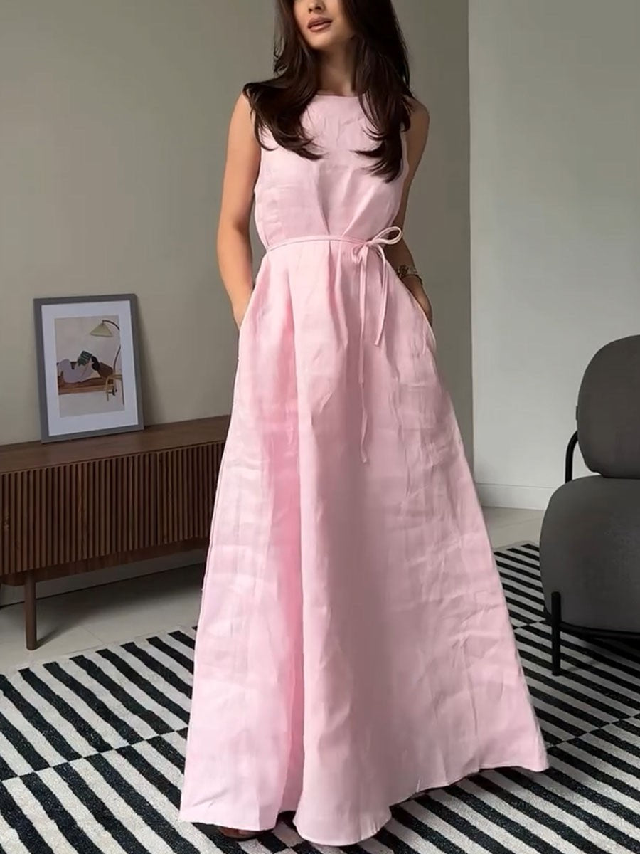 Sleeveless Casual Cotton and Linen Dress