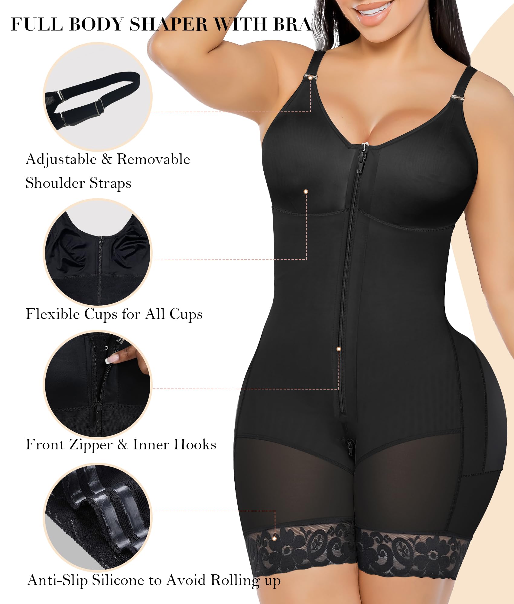 YIANNA - Postpartum Shapewear for Women Tummy Control Butt Lifter Body Shaper with Zipper Crotch