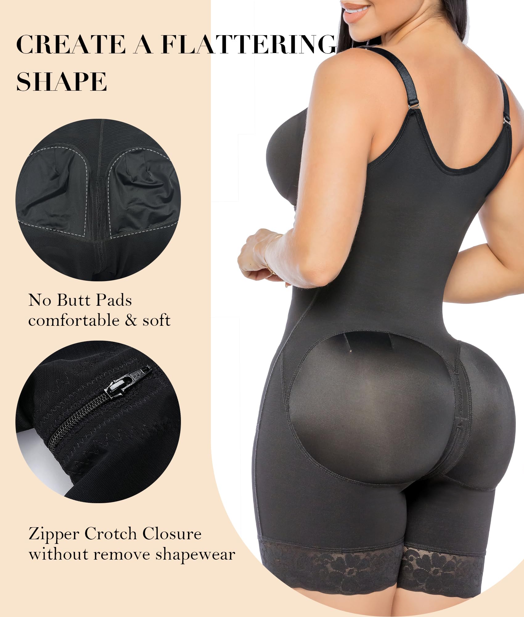 YIANNA - Postpartum Shapewear for Women Tummy Control Butt Lifter Body Shaper with Zipper Crotch