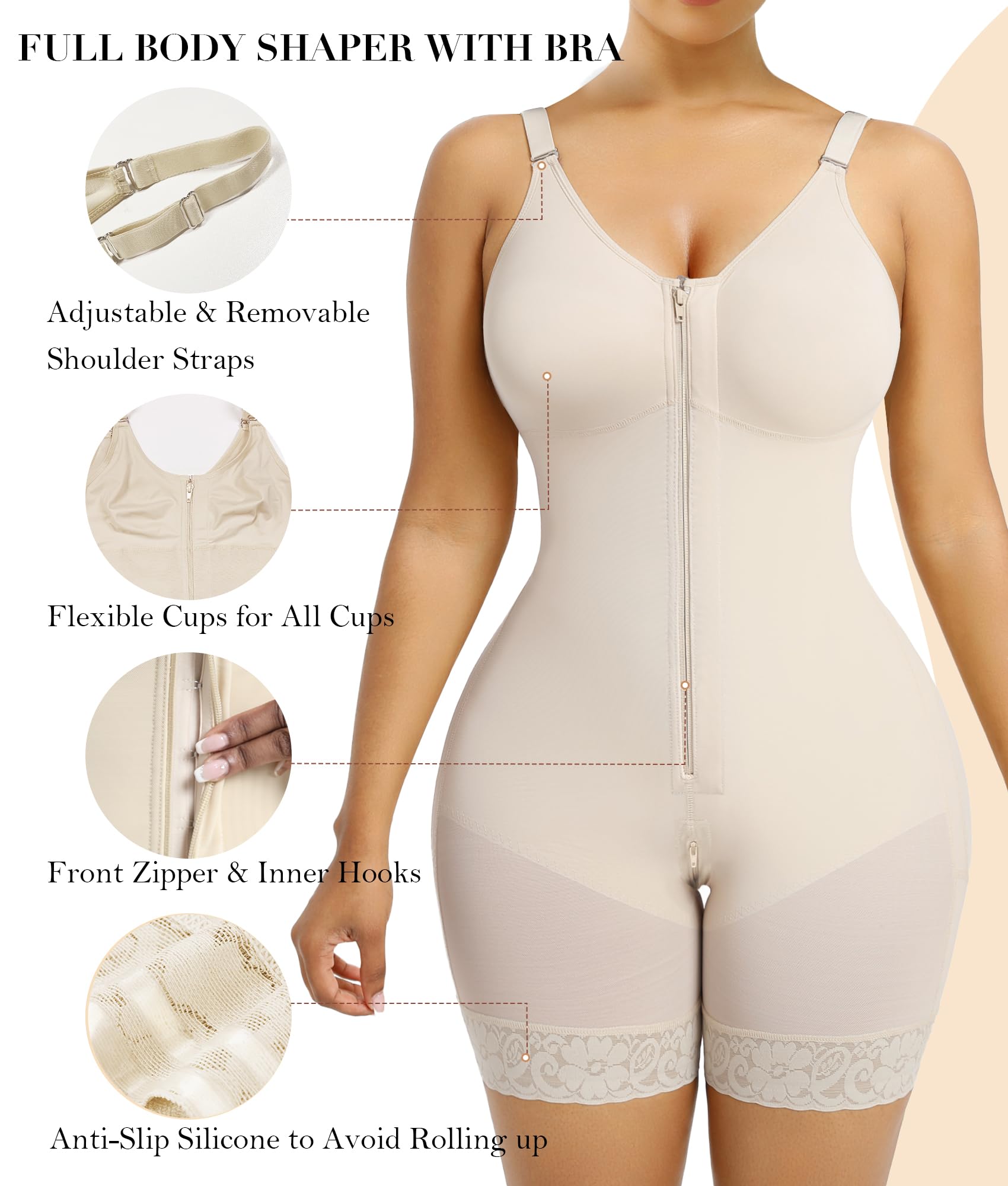YIANNA - Postpartum Shapewear for Women Tummy Control Butt Lifter Body Shaper with Zipper Crotch