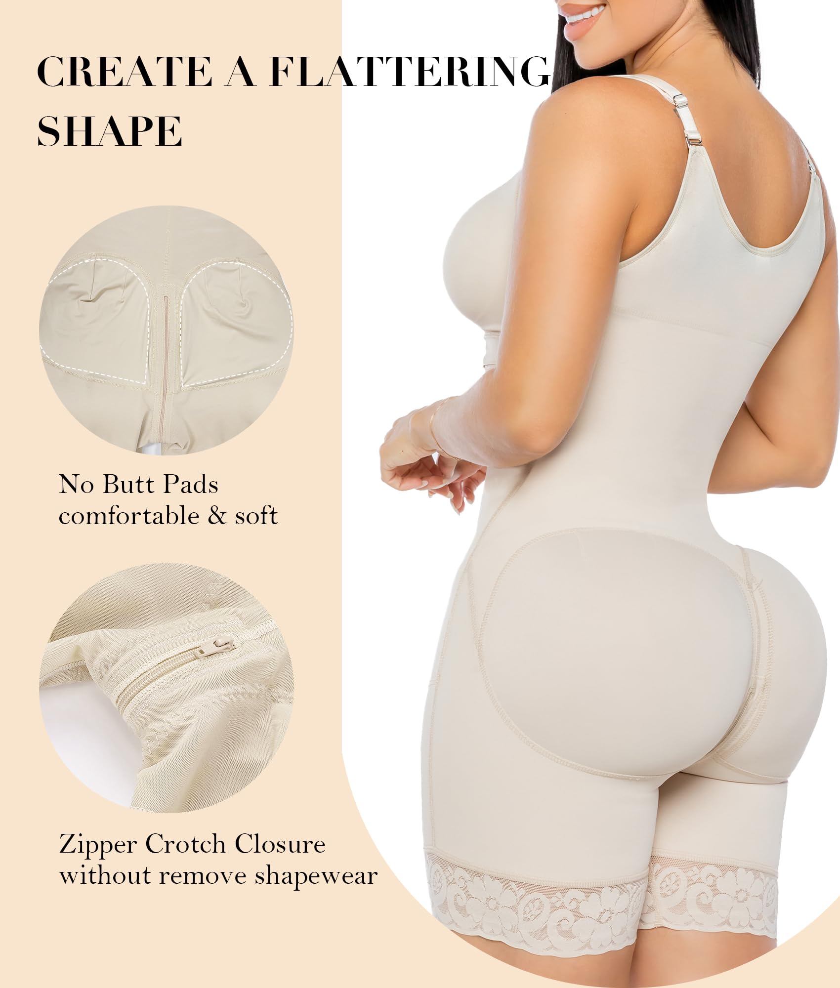 YIANNA - Postpartum Shapewear for Women Tummy Control Butt Lifter Body Shaper with Zipper Crotch