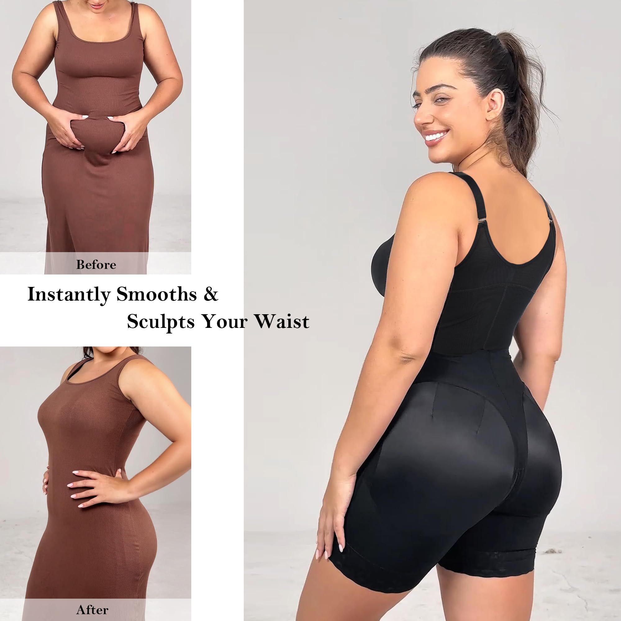 YIANNA - Postpartum Shapewear for Women Tummy Control Butt Lifter Body Shaper with Zipper Crotch
