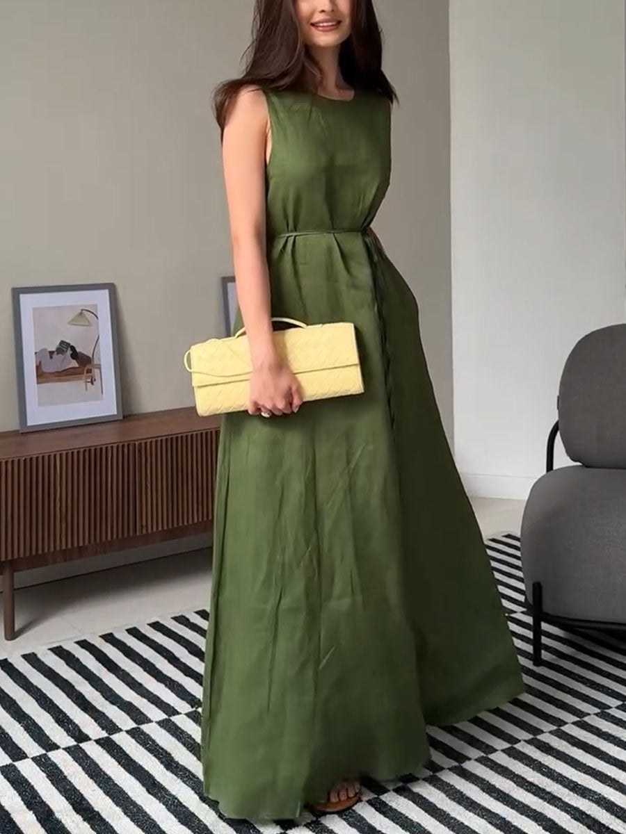 Sleeveless Casual Cotton and Linen Dress