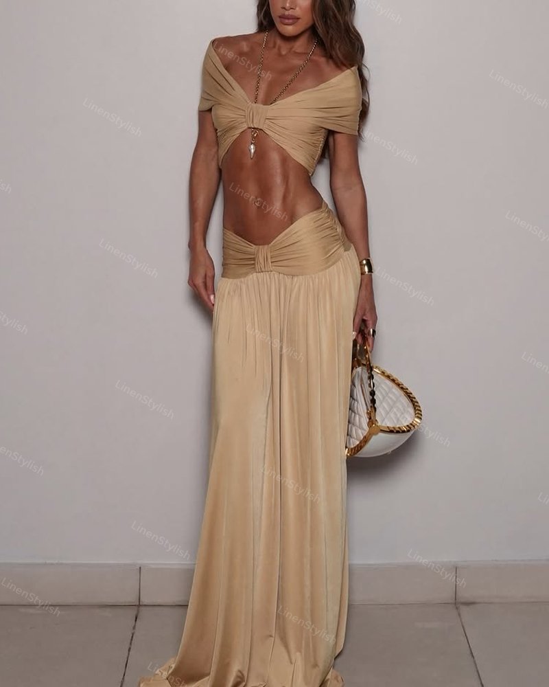 Fashion V-Neck Top & Skirt Two-Piece Set