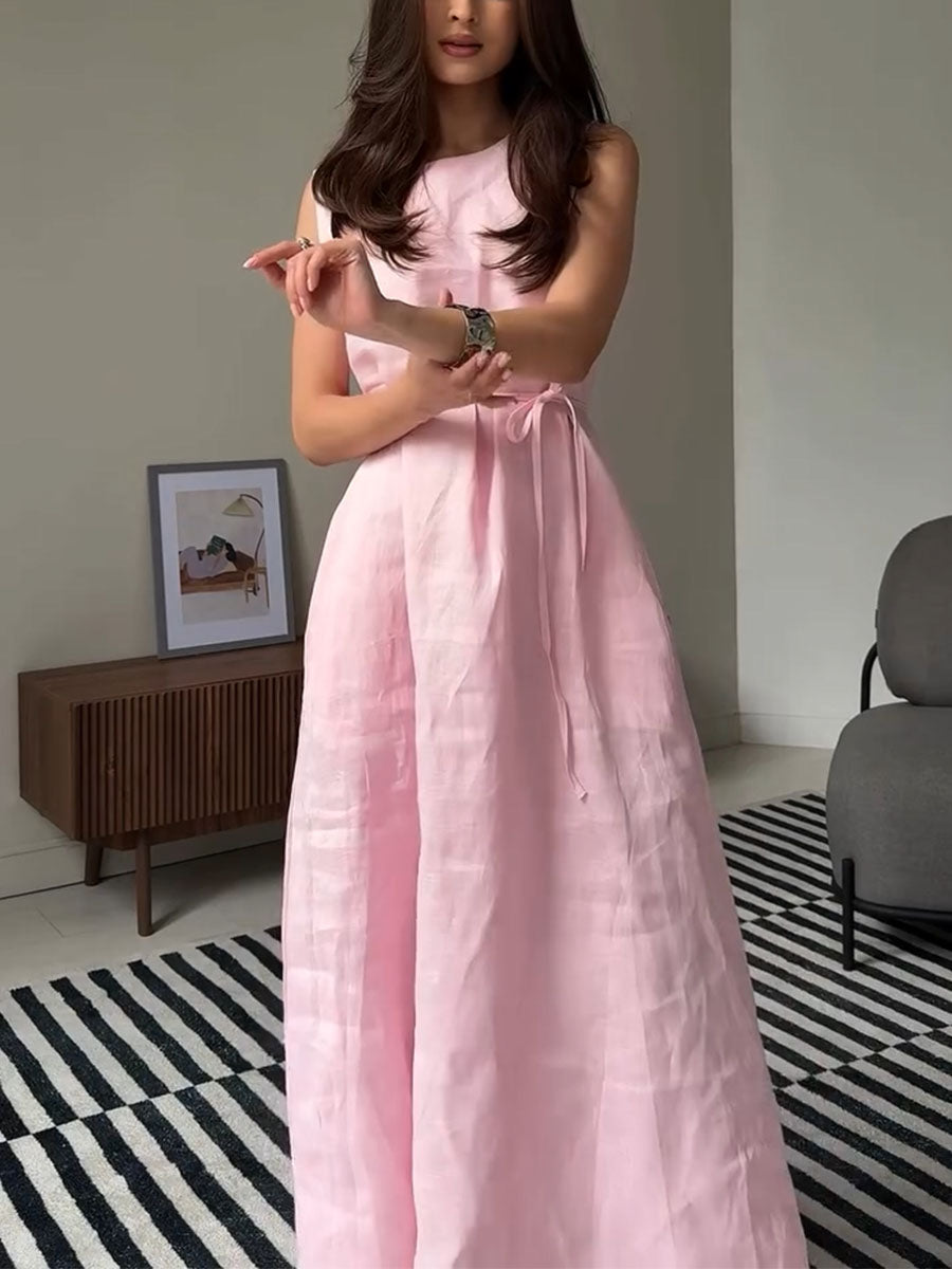 Sleeveless Casual Cotton and Linen Dress