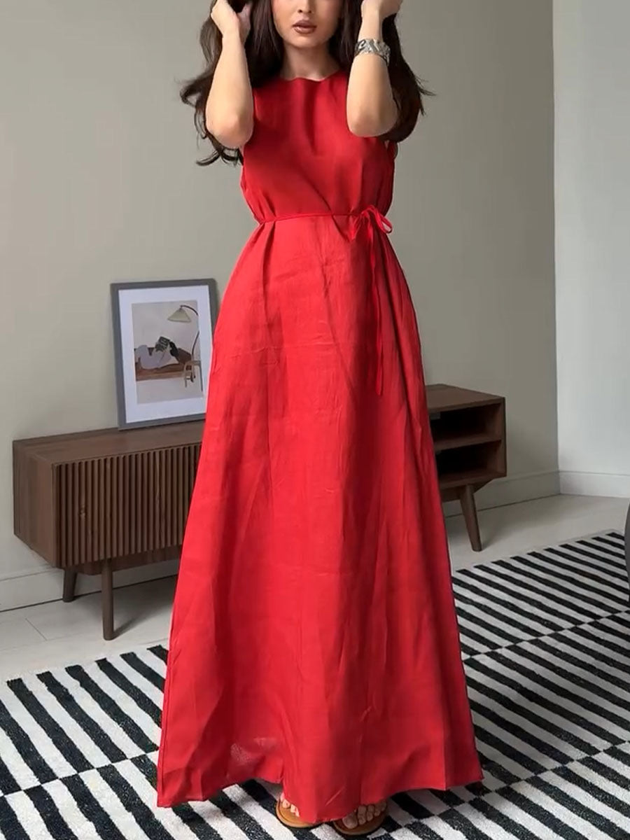 Sleeveless Casual Cotton and Linen Dress