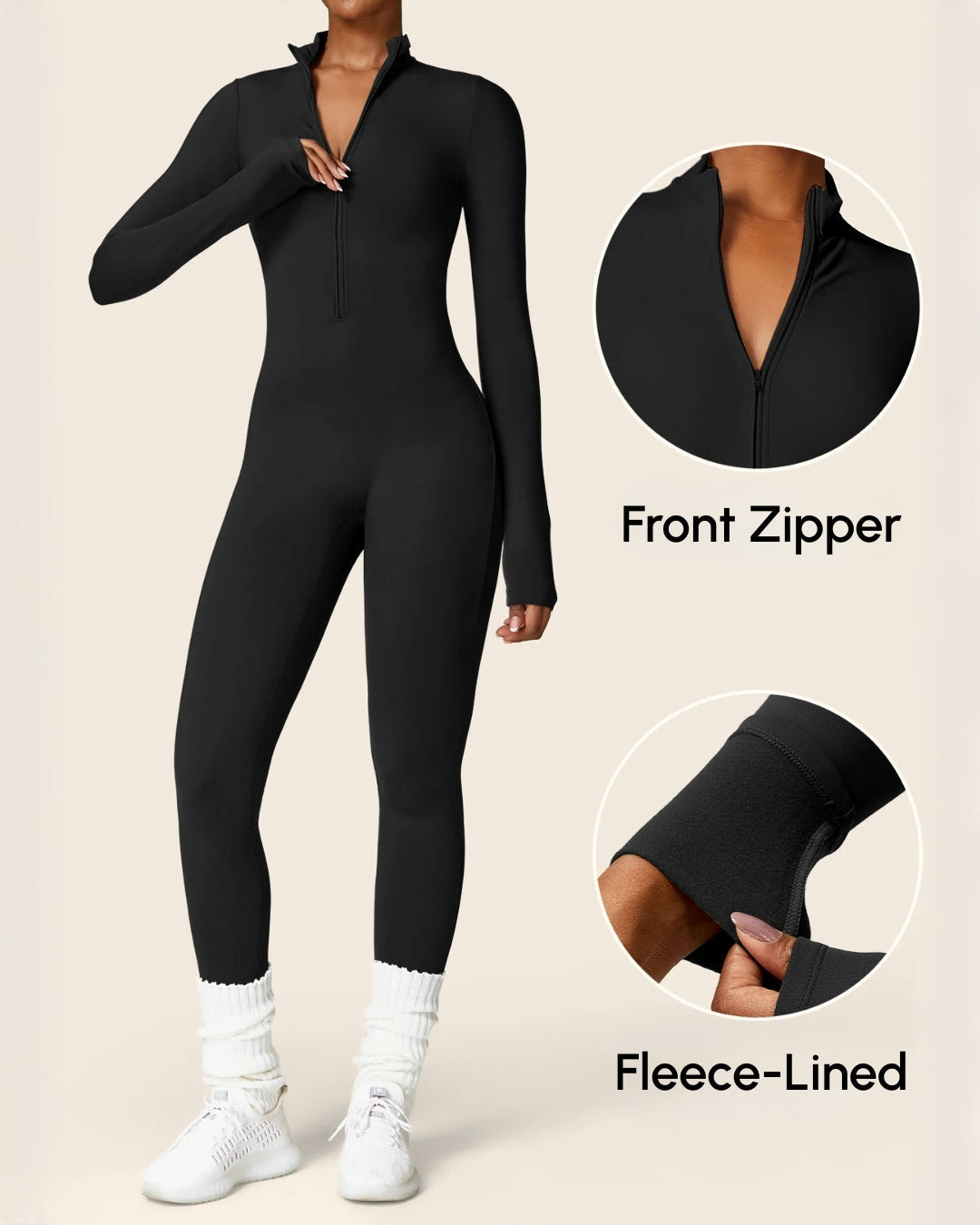 Thermal Jumpsuit with Zipper and Fleece Lining