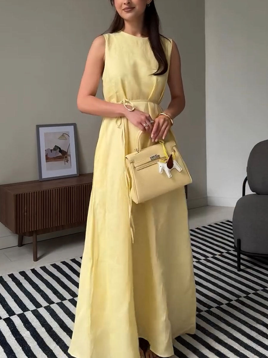 Sleeveless Casual Cotton and Linen Dress